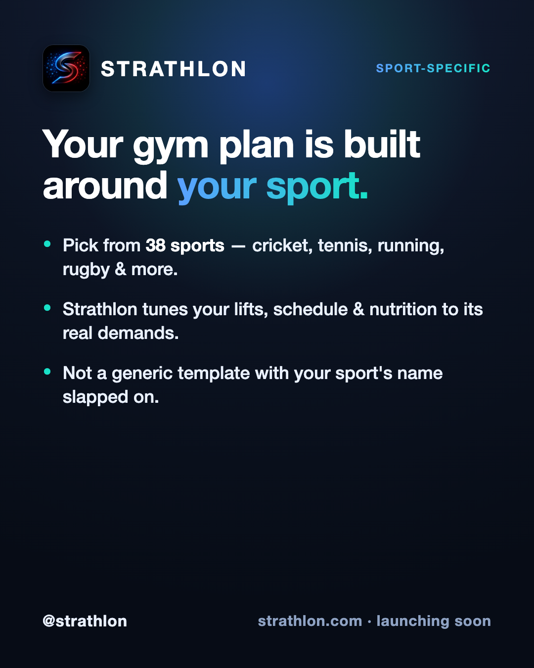 Strathlon feature card showing gym programmes adapted to your sport