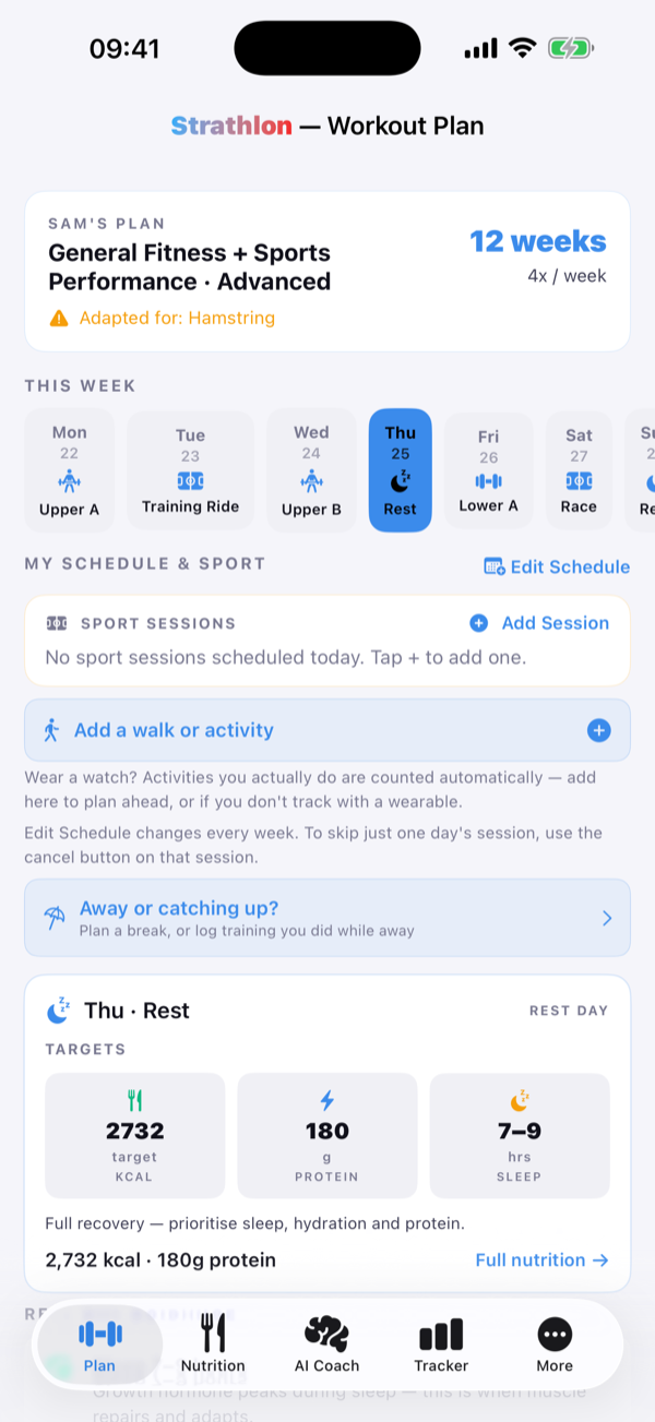 Strathlon add-a-walk screen showing how an activity raises the day's calorie allowance