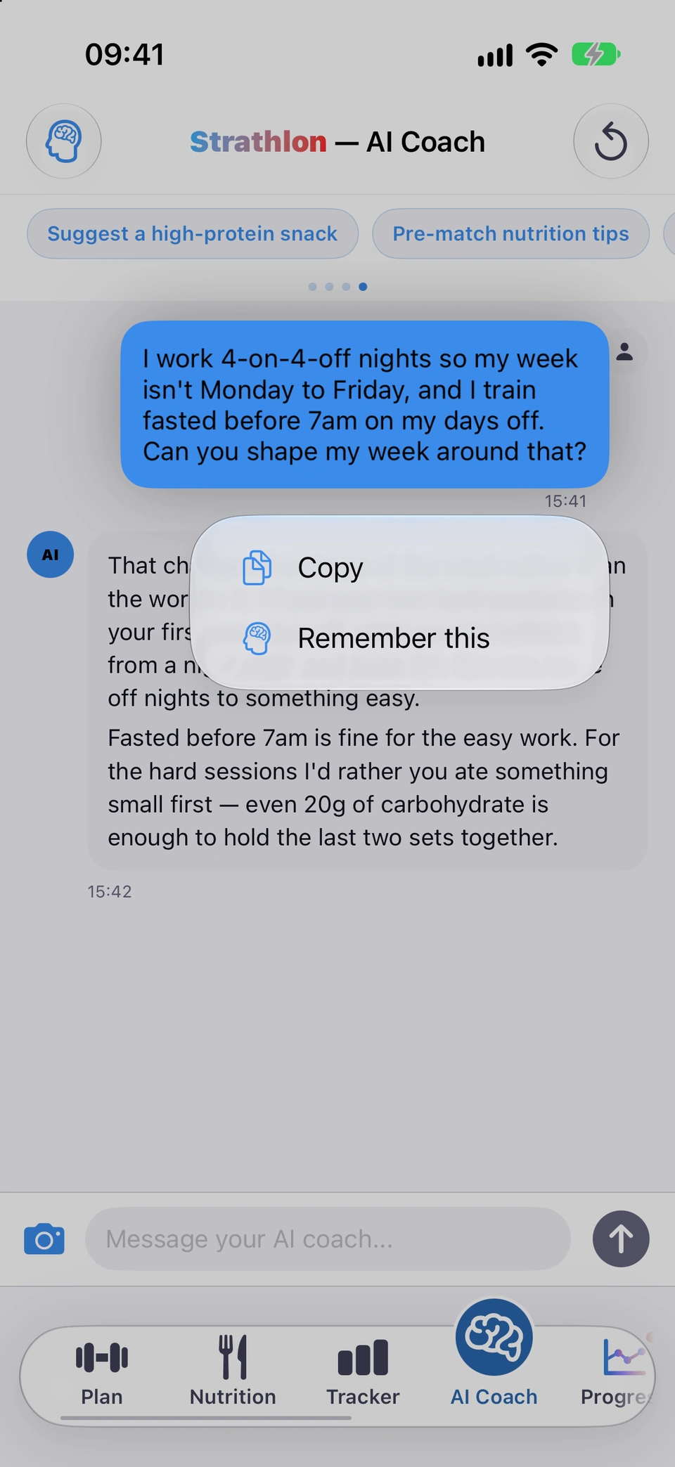 The menu on one of your own messages after a press and hold: Copy and Remember this.